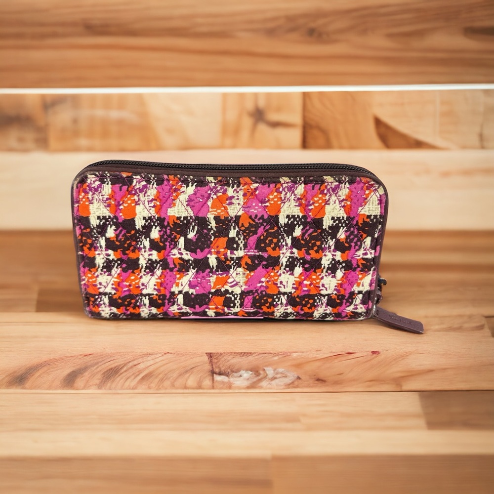 🏷️ VERA BRADLEY Georgia RFID Paint Splashed Houndstooth Wallet EXCELLENT!